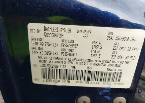 2007 Jeep Liberty Limited z USA, uszkodzony, nr VIN 1J4GL58K27W615112